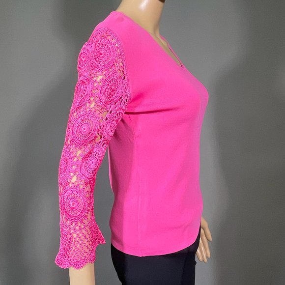 Joseph A. Pink Top with‎ Long Crochet Sleeves Size Small - Picture 2 of 16